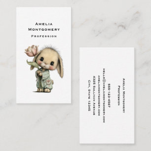 Carte De Visite Lapin mignon tenant une Tulipe