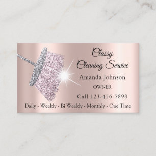 Carte De Visite L'argent rose de nettoyage de domestique chique de