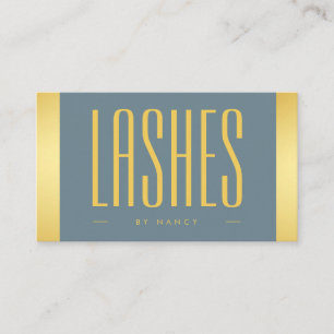 Carte De Visite Lash Artiste Dusty Bleu Et Or Logo Code QR