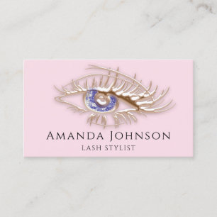Carte De Visite Lash Brosse logo maquillage bleu oeil Qr Code Rose