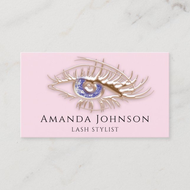 Carte De Visite Lash Brosse logo maquillage bleu oeil Qr Code Rose (Devant)