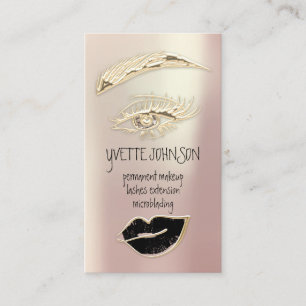 Carte De Visite Lash Brow Maquillage permanent QRCode Gold Lips No