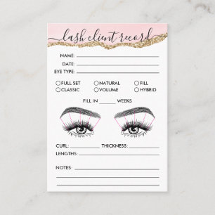 Carte De Visite Lash Client Record Ajouter Logo Blush Pink Agate B