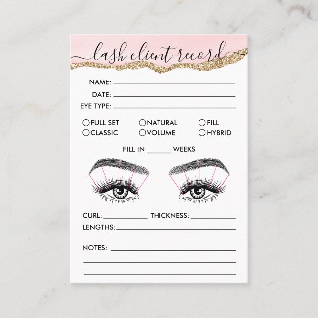 Carte De Visite Lash Client Record Ajouter Logo Blush Pink Agate B (Devant)