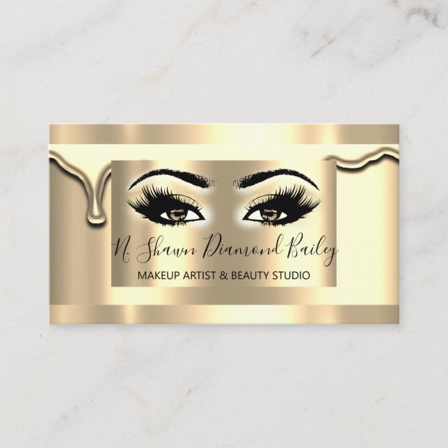 Carte De Visite Lash de maquillage professionnel Or encadré modern (Devant)