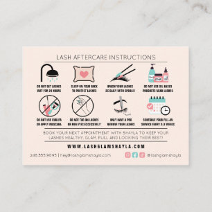 Carte De Visite Lash Instructions de soins postérieurs Extensions