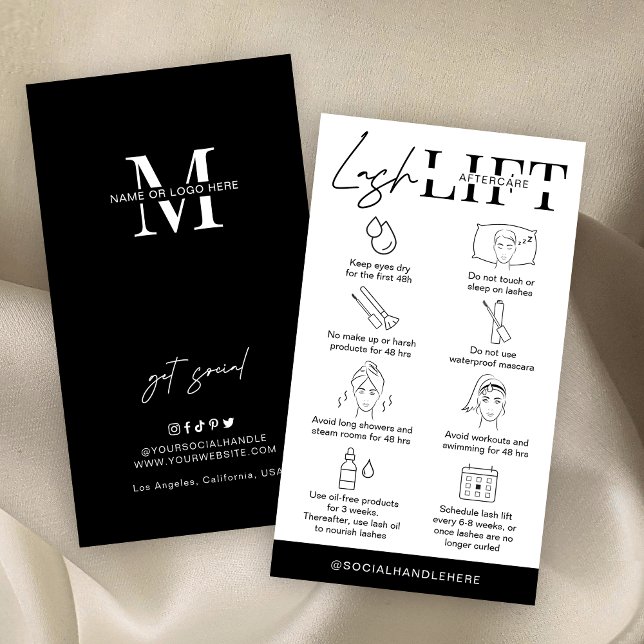 Carte De Visite Lash Lift & Tint Instructions de soins postérieurs (Créateur téléchargé)
