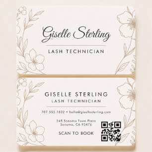 Carte De Visite Lash Tech Floral Code QR Professionnel