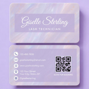 Carte De Visite Lash Tech Opal Holographique Code QR Professionnel