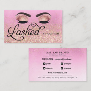 Carte De Visite Lash Tech Pink Glam Gold Parties scintillant yeux