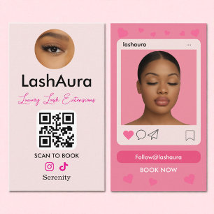 Carte De Visite Lash Tech Pink Instagram QR Code Photo