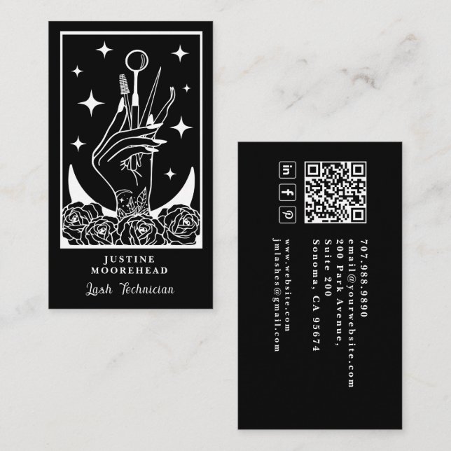 Carte De Visite Lash Tech Tarot Card Black Business Card (Devant / Derrière)