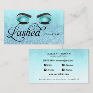 Carte De Visite Lash Tech Turquoise Blue Glam Parties scintillant 