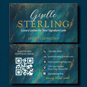 Carte De Visite Lash Technician Dark Opal Glam Modern QR Code