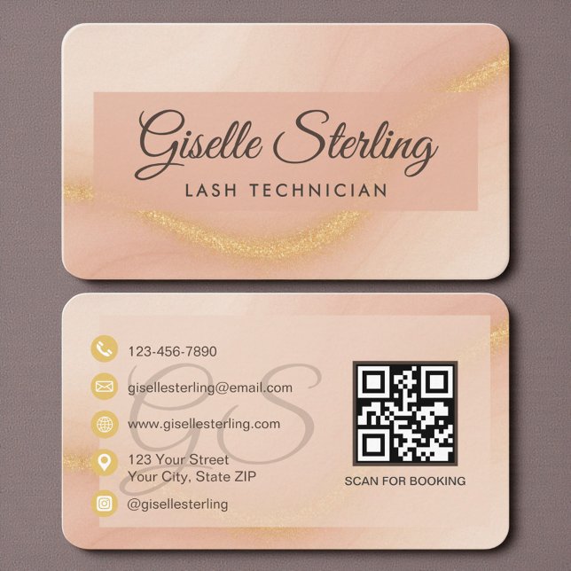 Carte De Visite Lash Technician Neutral Beige Gold QR Code (Créateur téléchargé)