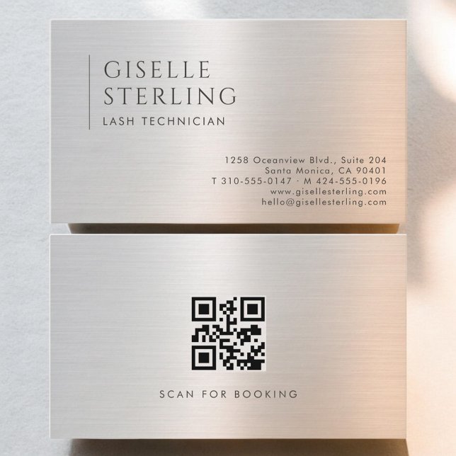 Carte De Visite Lash Technician QR Code Brushed Metal (Créateur téléchargé)