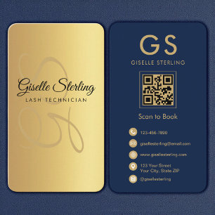 Carte De Visite Lash Technicien Gold Marine Blue QR Code Monogramm