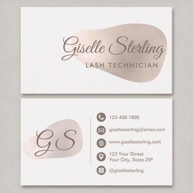 Carte De Visite Lash Technicien Rose Gold Foil Blush Beauté (Créateur téléchargé)