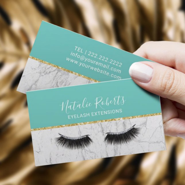 Carte De Visite Lashes Artiste maquillage Eyelash Turquoise & Marb (Créateur téléchargé)