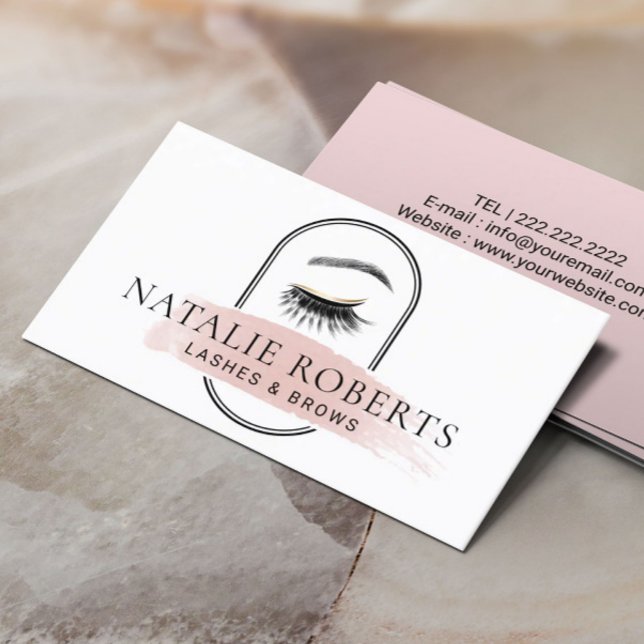 Carte De Visite Lashes Bros Artiste maquillage moderne rose brosse (Créateur téléchargé)