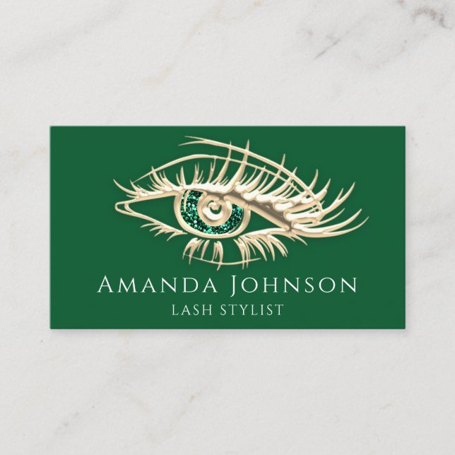 Carte De Visite Lashes Bros logo maquillage Gold Green Qr Code (Devant)