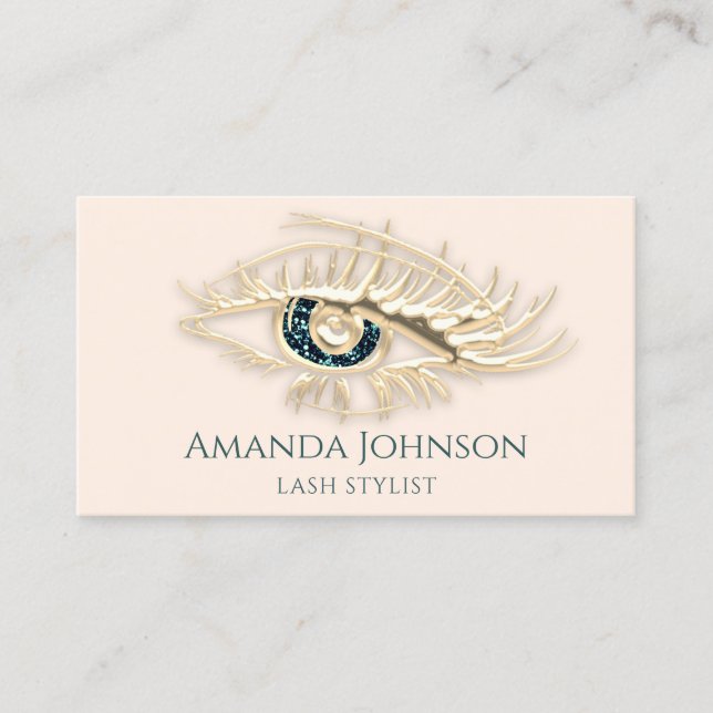 Carte De Visite Lashes Bros logo maquillage or ivoire Qr Code (Devant)