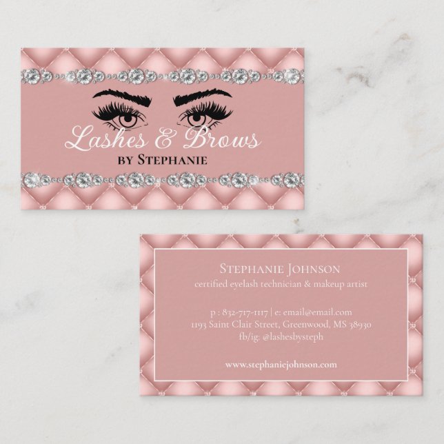 Carte De Visite Lashes Brosses Diamants Roses Brousses Tufted Glam (Devant / Derrière)