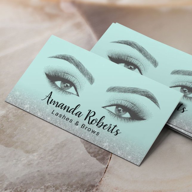 Carte De Visite Lashes & Brosses Microblading Mint & Silver Partie (Créateur téléchargé)
