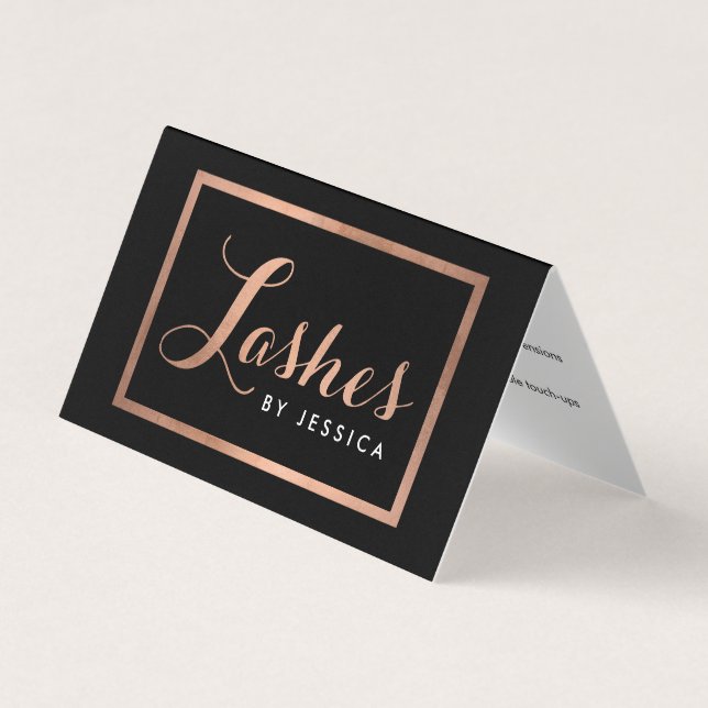 Carte De Visite Lashes de Glam Script Rose texte Gold/Black Afterc (Devant)