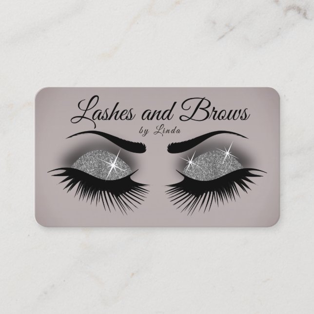 Carte De Visite Lashes et bouillons - Parties scintillant d'argent (Devant)