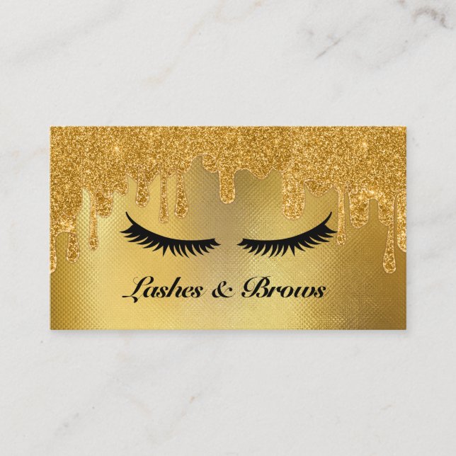 Carte De Visite Lashes et Brows Élégant Script Gold Maquillage Bea (Devant)