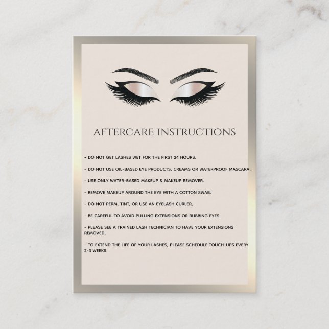 Carte De Visite Lashes Extension Aftercare Instructions luxe (Devant)