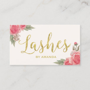 Carte De Visite Lashes Gold Script Vintage Floral Lash Extension