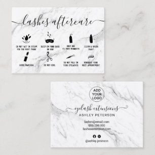 Carte De Visite lashes illustrations de postsoins chic marbre blan