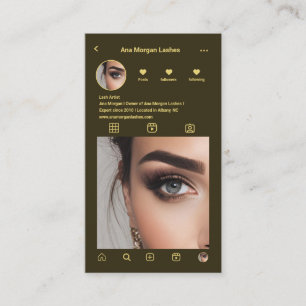 Carte De Visite Lashes Instagram Photo Grid Qr Code Vert foncé