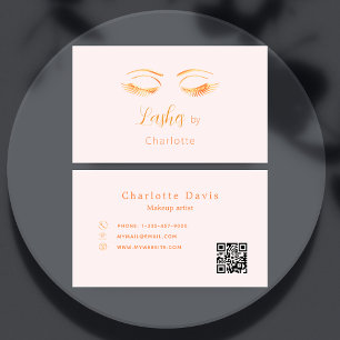 Carte De Visite Lashes maquillage artiste rose QR code