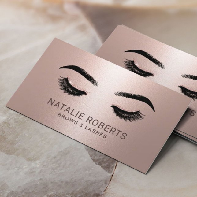 Carte De Visite Lashes Maquillage Artiste Salon Rose Or Metallic (Créateur téléchargé)