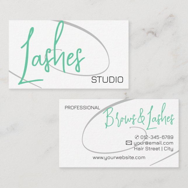 Carte De Visite Lashes Studio Modern Classy Professionnel Turquois (Devant / Derrière)