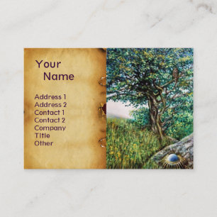 Carte De Visite L'AURORE/ARBRE MAGIQUE, vert, bleu, parchemin