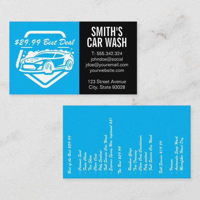 Carte De Visite Lavage automatique de voiture | Service de nettoya (Devant / Derrière)