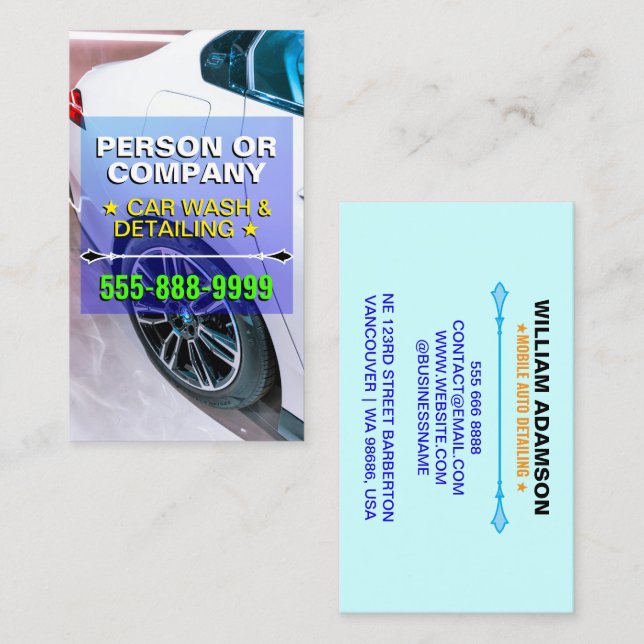 Carte De Visite Lavage de voiture mobile professionnel et détails (Devant / Derrière)