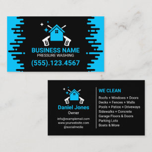 Carte De Visite Lavage professionnel à pression noir et bleu