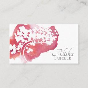 Carte De Visite Lavage rose d'aquarelle et joli arbre de fleurs de