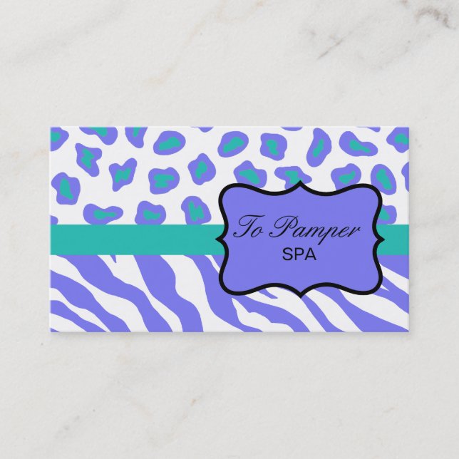 Carte De Visite Lavande, Blanc, Zèbre Turquoise & Peau Cheetah Per (Devant)