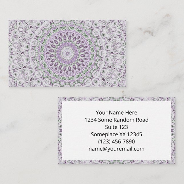 Carte De Visite Lavande et vert Mandala Motif Design (Devant / Derrière)