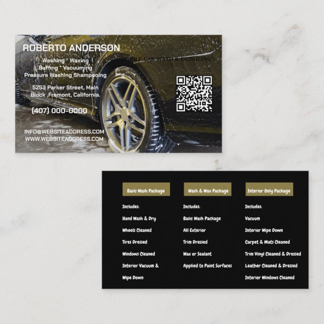 Carte De Visite Lave-auto mobile Détail auto QR (Devant / Derrière)