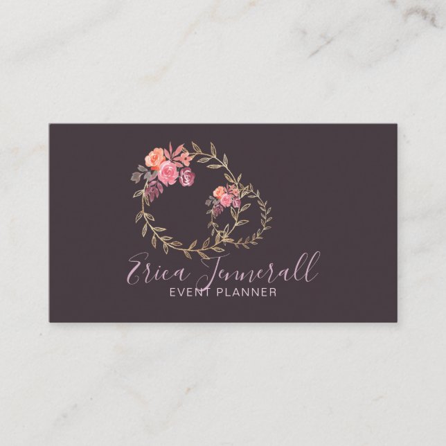 Carte De Visite Lavendar Grey Floral Wreath Blooms Organisateur d' (Devant)