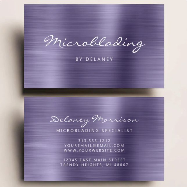 Carte De Visite Lavender Brushed Metal Script Microblading (Créateur téléchargé)