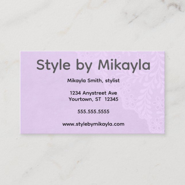 Carte De Visite Lavender Lace Beautician Stylist Event Planner (Devant)