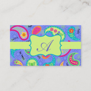 Carte De Visite Lavender Lime Green Moderne Paisley Monogramme